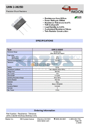 UHN2-3825D datasheet - Precision Shunt Resistors