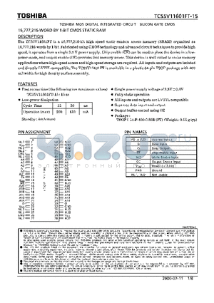 TC55V11601FT-15 datasheet - MOS DIGITAL INTEGRATED CIRCUIT SILICON GATE CMOS