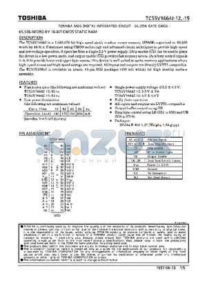 TC55V1664J-12 datasheet - 65,536-WORD BY 16-BIT CMOS STATIC RAM