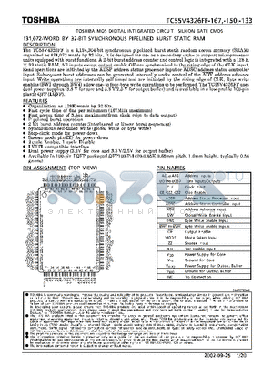 TC55V4326FF-133 datasheet - MOS DIGITAL INTEGRATED CIRCUIT SILICON GATE CMOS