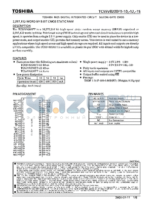 TC55V8200FT-12 datasheet - MOS DIGITAL INTEGRATED CIRCUIT SILICON GATE CMOS