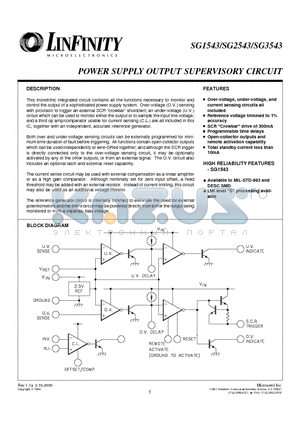 SG1543 datasheet - POWER SUPPLY OUTPUT SUPERVISORY CIRCUIT