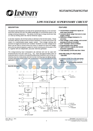 SG1544 datasheet - LOW-VOLTAGE SUPERVISORY CIRCUIT