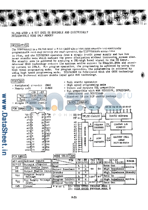 TC57257P datasheet - 32,768 WORD x 8 BIT UV ERASABLE AND ELECTRICALLY PROGRAMMABLE READ ONLY MEMORY