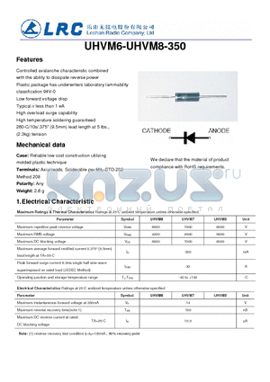 UHVM8-350 datasheet - Controlled avalanche characteristic combined with the ability to dissipate reverse power