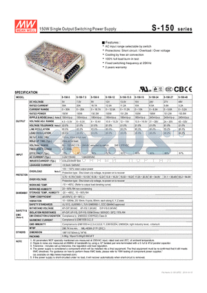 S-150 datasheet - 150W Single Output Switching Power Supply