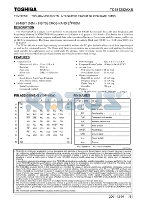 TC581282A datasheet - 128-MBIT (16M X 8 BITS) CMOS NAND E2PROM