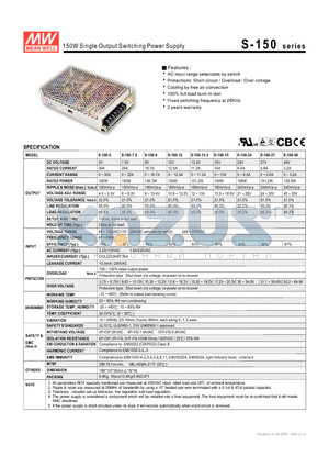 S-150-48 datasheet - 150W Single Output Switching Power Supply
