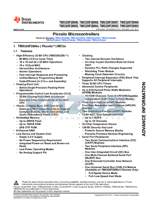 TMS320F28062 datasheet - Piccolo Microcontrollers