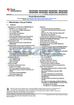 TMS320F28062FPNT datasheet - Piccolo Microcontrollers