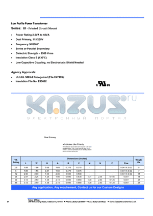 UI-06-126 datasheet - Low Profile Power Transformer