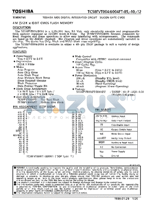 TC58FVB004FT-85 datasheet - 4M (512K x 8) BIT CMOS FLASH MEMORY