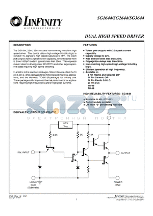 SG1644 datasheet - DUAL HIGH SPEED DRIVER