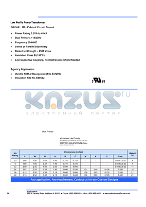 UI-48-230 datasheet - Low Profile Power Transformer