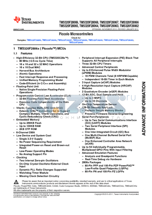 TMS320F28067 datasheet - Piccolo Microcontrollers