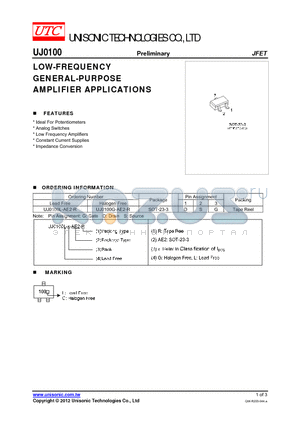 UJ0100G-AE2-R datasheet - LOW-FREQUENCY GENERAL-PURPOSE AMPLIFIER APPLICATIONS