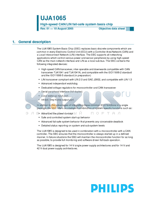 UJA1065 datasheet - High-speed CAN/LIN fail-safe system basis chip