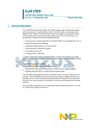 UJA1069 datasheet - LIN fail-safe system basis chip