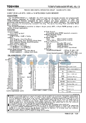 TC58FVT400 datasheet - 4-MBIT (512K * 8 BITS / 256K * 16BITS)CMOS FLASH MEMORY