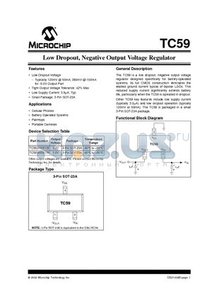 TC59 datasheet - Low Dropout, Negative Output Voltage Regulator