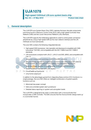 UJA1078 datasheet - High-speed CAN/dual LIN core system basis chip