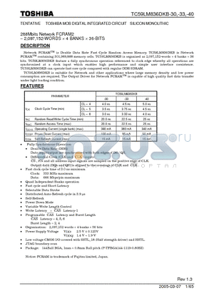 TC59LM836DKB-30 datasheet - MOS DIGITAL INTEGRATED CIRCUIT SILICON MONOLITHIC 288Mbits Network FCRAM2