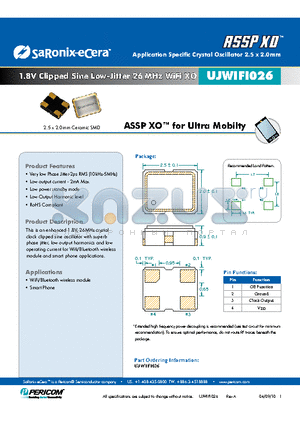 UJWIFI026 datasheet - 1.8V Clipped Sine Low-Jitter 26 MHz WiFi XO