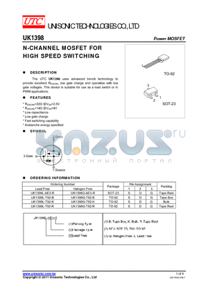 UK1398 datasheet - N-CHANNEL MOSFET FOR HIGH SPEED SWITCHING