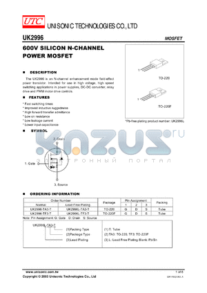 UK2996-TA3-T datasheet - 600V SILICON N-CHANNEL POWER MOSFET
