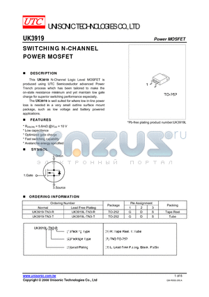 UK3919-TN3-R datasheet - SWITCHING N-CHANNEL POWER MOSFET