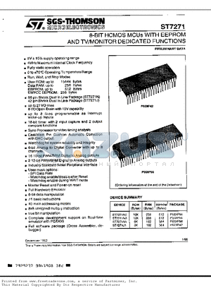 ST7271N3 datasheet - 8-BIT HCMOS MCUs WITH EEPROM AND TV/MONITOR DEDICATED FUNCTIONS