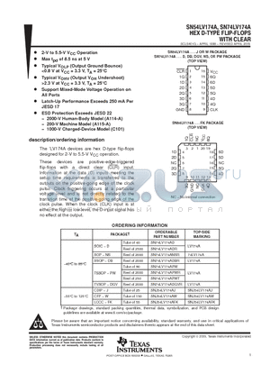 SN74LV174ANSRE4 datasheet - HEX D-TYPE FLIP-FLOPS WITH CLEAR