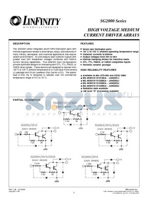 SG2000_1 datasheet - HIGH VOLTAGE MEDIUM CURRENT DRIVER ARRAYS