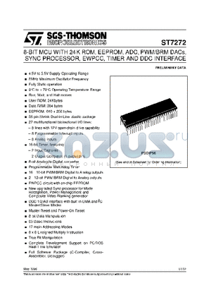 ST7272N5B1 datasheet - 8-BIT MCU WITH 24K ROM, EEPROM,ADC,PWM/BRM DACs,SYNC PROCESSOR,EWPCC,TIMER AND DDC INTERFACE