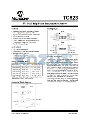 TC623 datasheet - 3V, Dual Trip Point Temperature Sensor