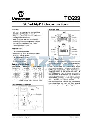 TC623CVOA datasheet - 3V, Dual Trip Point Temperature Sensor