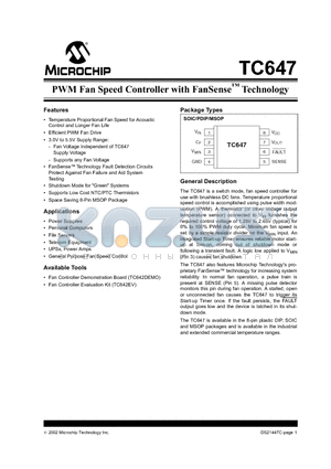 TC647EUA datasheet - PWM Fan Speed Controller with FanSense Technology