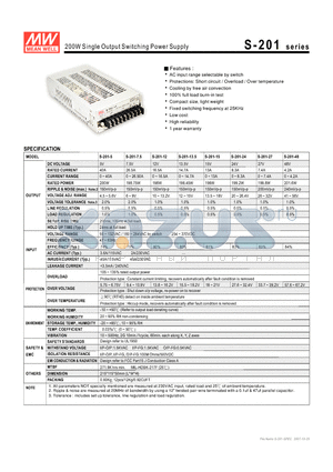 S-201-7.5 datasheet - 200W Single Output Switching Power Supply