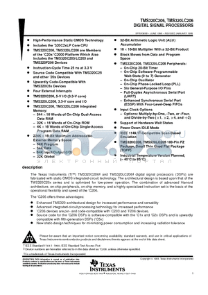 TMS320LC206PZ datasheet - DIGITAL SIGNAL PROCESSORS