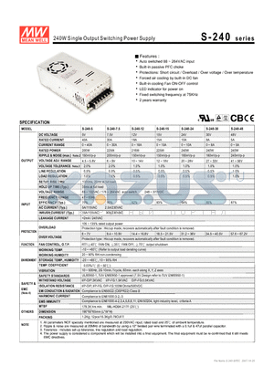 S-240-15 datasheet - 240W Single Output Switching Power Supply