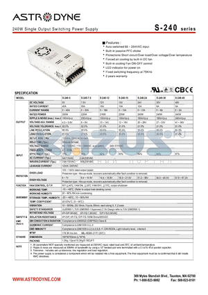 S-240-12 datasheet - 240W Single Output Switching Power Supply