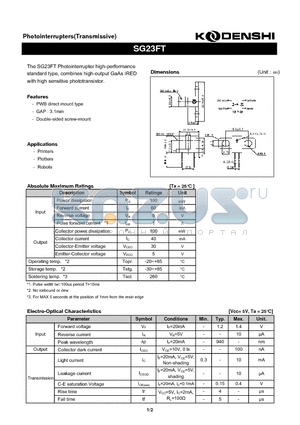 SG23FT datasheet - Photointerrupters(Transmissive)
