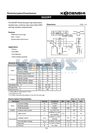 SG23FF datasheet - Photointerrupters(Transmissive)