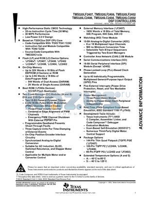 TMS320LC2404 datasheet - DSP CONTROLLERS