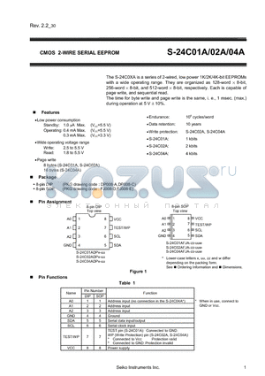 S-24C01ADP-TB11 datasheet - CMOS 2-WIRE SERIAL EEPROM