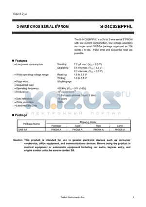 S-24C02BPPHL datasheet - 2-WIRE CMOS SERIAL E2PROM