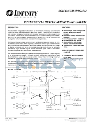 SG2543 datasheet - POWER SUPPLY OUTPUT SUPERVISORY CIRCUIT