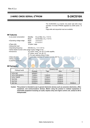 S-24CS16A01-H6T1 datasheet - 2-WIRE CMOS SERIAL E2PROM