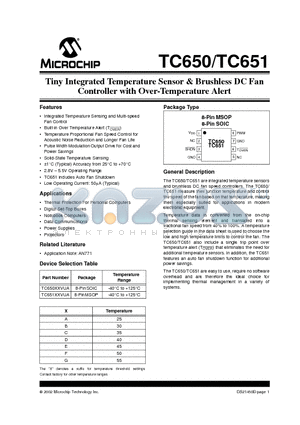 TC651EDVUA datasheet - Tiny Integrated Temperature Sensor & Brushless DC Fan Controller with Over-Temperature Alert