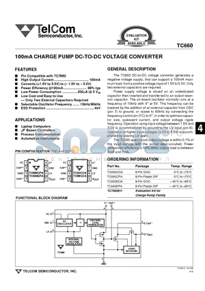 TC660COA datasheet - 100mA CHARGE PUMP DC-TO-DC VOLTAGE CONVERTER